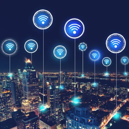 Business leaders reviewing analytics from enterprise Wi-Fi network